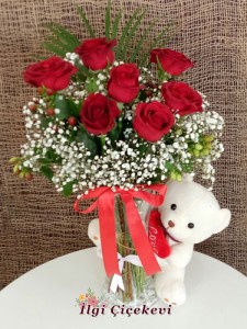 7 Kırmızı Gül ve Ayıcık